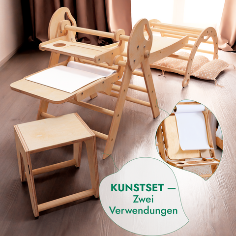 5-in-1 Montessori Kletterdreieck – Indoor & Outdoor Set für Babys & Kleinkinder mit Pikler-Dreieck, Bogen, Rutschbrett & Kissen | Goodevas®