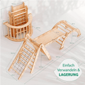 4in1 Montessori Klettergerüst Set: Kletterdreieck mit Rutsche, Kletterbogen, Kletternetz, für Kinder 1-7 Jahre – Beige-1