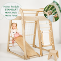 8in1 Indoor Spielplatz: Klettergerüst mit Kletternetz, Rutsche, Gymnastikringe, Hängende Leiter, Disc-Schaukel, Maltafel und Kinderstuhl – Beige-4